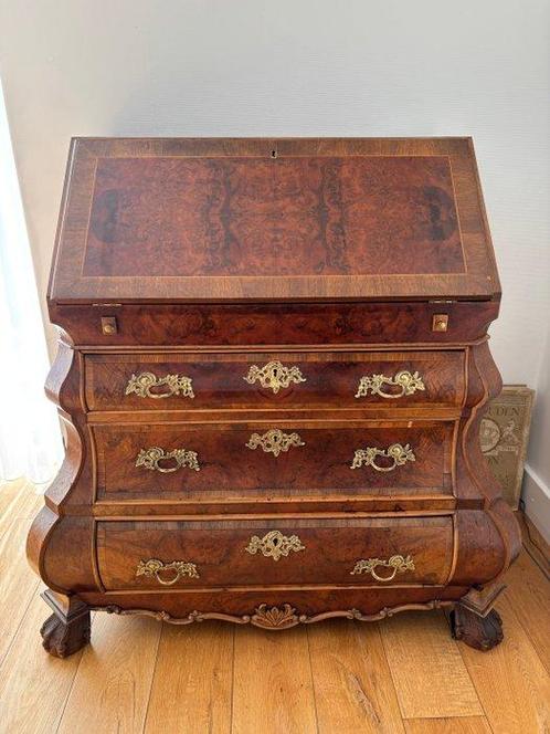Secretaire - Walnoot, Wortelnotenhout - dubbel gebogen, Antiek en Kunst, Antiek | Overige Antiek