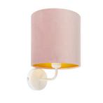 Vintage wandlamp wit met roze velours kap - Matt, Nieuw, Overige stijlen