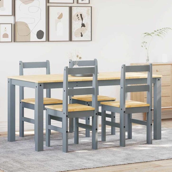 vidaXL 5-delige Eetset Panama massief grenenhout grijs, Huis en Inrichting, Complete eetkamers, Nieuw, Verzenden