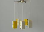 Kroonluchter - Lustre 5 lampenkappen in geel en wit