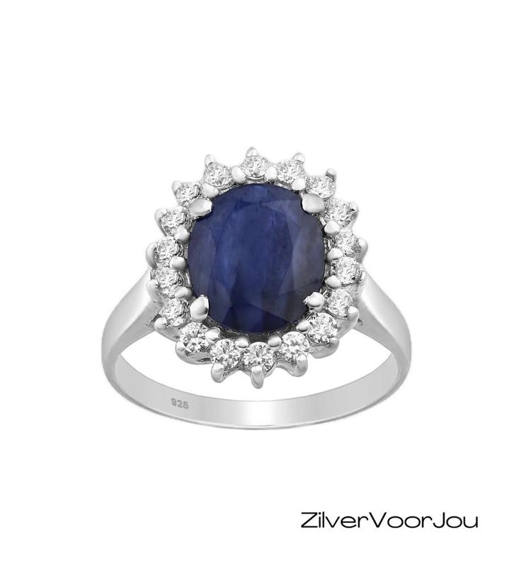 Zilveren Kate Diana ring met natuurlijke blauwe saffier, Sieraden, Tassen en Uiterlijk, Ringen, Nieuw, Verzenden