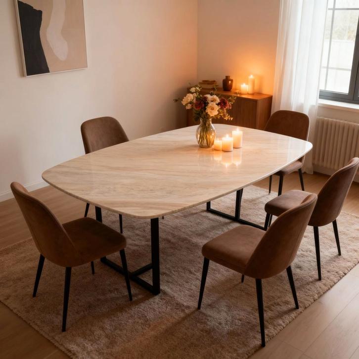 Ajax volakas gold marmer Eetkamertafel  Deens Ovaal 140x80, Huis en Inrichting, Tafels | Eettafels