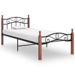 vidaXL Bedframe metaal en massief eikenhout zwart 90x200 cm, 90 cm, Eenpersoons, Verzenden, Zwart