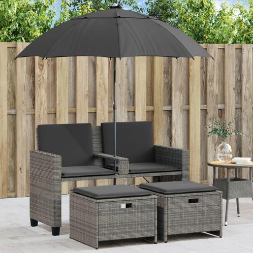 vidaXL Tuinbank 2-zits met parasol en voetenbanken poly, Tuin en Terras, Tuinsets en Loungesets, Nieuw, Rotan, Verzenden