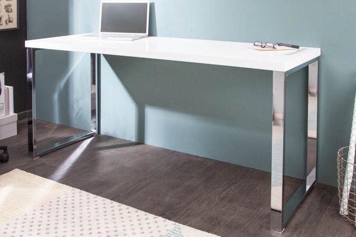 Modern bureau WHITE DESK 140cm witte hoogglans bureautafel -, Huis en Inrichting, Bureaus, Ophalen of Verzenden
