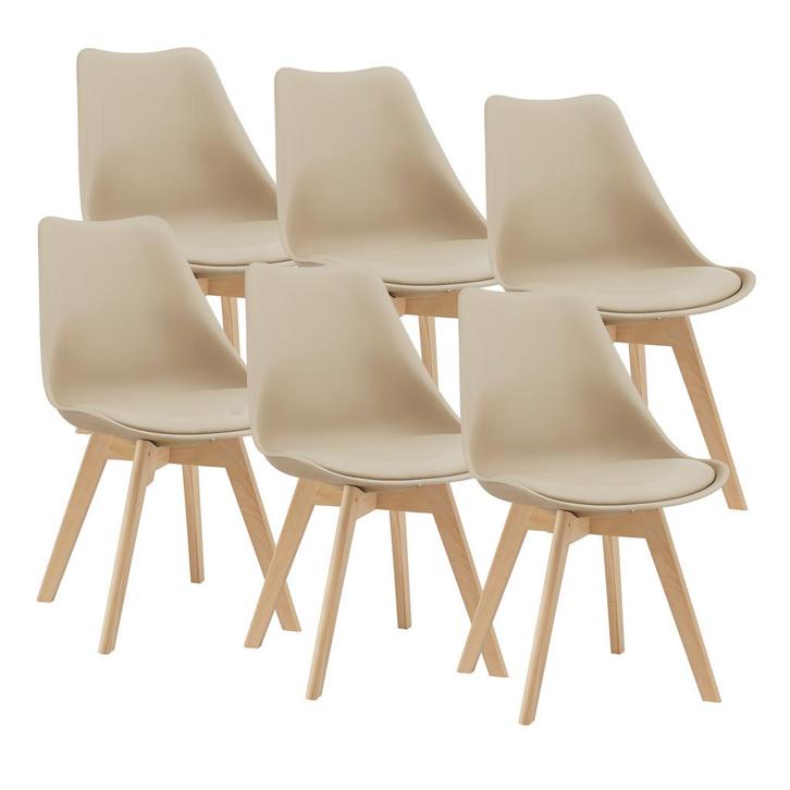 Eetkamerstoel Dubrovnik set van 6 kunstleer en beuken beige, Huis en Inrichting, Stoelen, Verzenden