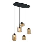 Moderne hanglamp zwart met amber glas 5-lichts - Sheena, Huis en Inrichting, Lampen | Hanglampen, Nieuw, Metaal, Modern, 75 cm of meer