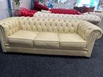 Originele Creme Leren 3-Zits Chesterfield Bank met Diamonds, Ophalen, CHESTERFIELD, Driepersoons, Leer