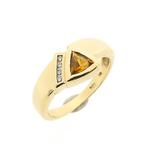 Gouden solitair ring met citrien en diamant | 0,04 ct., Sieraden, Tassen en Uiterlijk, Ringen, Gebruikt, Overige kleuren, Ophalen of Verzenden