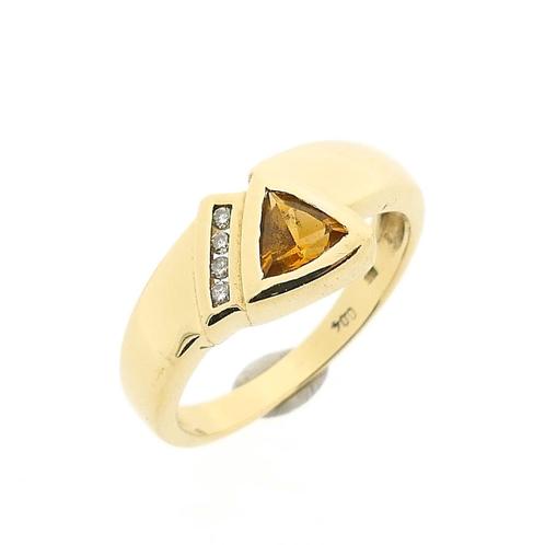 Gouden solitair ring met citrien en diamant | 0,04 ct., Sieraden, Tassen en Uiterlijk, Ringen, Dame, Met edelsteen, Overige kleuren