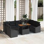 vidaXL Tuin Eetset met kussen 10 pcs Zwart en Bruin 100 x 55, Tuin en Terras, Verzenden, Nieuw, Rotan