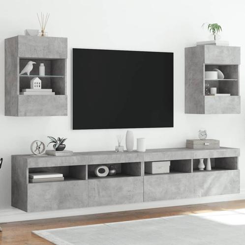 vidaXL Tv-wandmeubels met LED 2 st 40x30x60,5 cm betongrijs, Huis en Inrichting, Kasten | Televisiemeubels, Nieuw, Overige houtsoorten