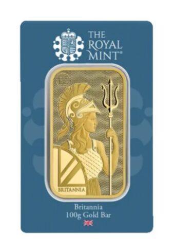 100 gram goudbaar Royal Mint – Britannia (met certificaat), Postzegels en Munten, Edelmetalen en Baren, Goud, Verzenden
