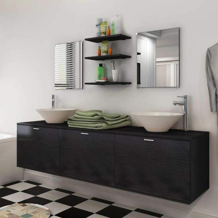 vidaXL Badkamermeubelset met wasbak zwart 8-delig, Huis en Inrichting, Badkamer | Badkamermeubels, Nieuw, Verzenden