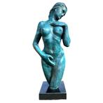 Blote vrouw - blauw bronzen beeld - 64 cm - marmeren voet, Tuin en Terras, Ophalen of Verzenden, Nieuw
