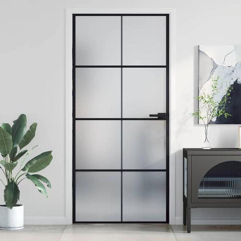 vidaXL Binnendeur smal 93x201,5 cm gehard glas en aluminium, Doe-het-zelf en Verbouw, Deuren en Horren, Nieuw, Verzenden