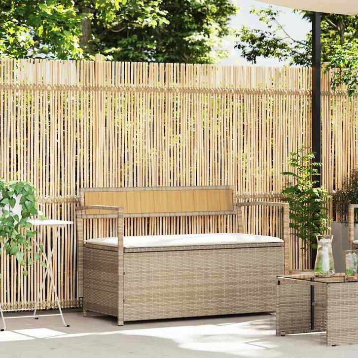 vidaXL Tuinbank met kussen beige polyrotan, Tuin en Terras, Tuinbanken, Nieuw, Rotan, Verzenden