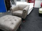 Lederen Chesterfield Club Chair + Chesterfield Voetenbankje, Ophalen, Zo goed als nieuw, Leer, Chesterfield