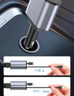 Universele Autolader met Intrekbare Kabels – 2x USB, 120W, L, Telecommunicatie, Autoladers, Ophalen of Verzenden, Nieuw