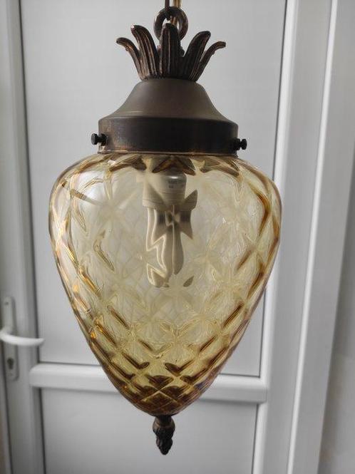 Lamp - Glas en metaal - Hanglamp model Ananas, Antiek en Kunst, Curiosa en Brocante