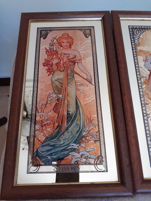 after ALPHONSE MUCHA - Glazen vitrinelijst (4) - Glas -, Antiek en Kunst, Curiosa en Brocante