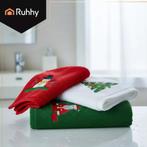 Ruhhy kersthanddoeken set – 3 katoenen handdoeken rood, g., Diversen, Ophalen of Verzenden, Nieuw