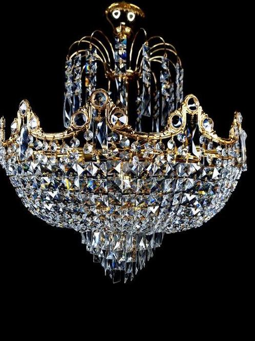 65 cm alto x 56 cm Diámetro - Plafondlamp - Kristal, Messing, Antiek en Kunst, Antiek | Lampen