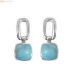 Zilveren vierkante Larimar oorhangers, Sieraden, Tassen en Uiterlijk, Verzenden, Nieuw, Zilver