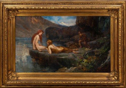 Hugo Löffler (1859-1935) - Nymphs on the shore, Antiek en Kunst, Kunst | Schilderijen | Klassiek