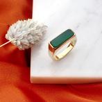 Gouden ring met jade, Gebruikt, Overige kleuren, Ophalen of Verzenden, 17 tot 18