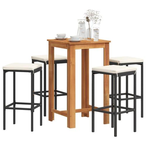 vidaXL 5-delige Tuinbarset massief acaciahout en poly rattan, Tuin en Terras, Tuinsets en Loungesets, Nieuw, 4 zitplaatsen, Rotan