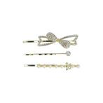 Schuifspeldjes Dubbele Strik Bloem Strass Parel 5cm Goud, Nieuw