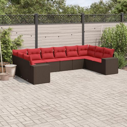 vidaXL 10-delige tuinbankset met kussens, bruin polyrotan, Tuin en Terras, Tuinsets en Loungesets, Nieuw, Rotan, Verzenden