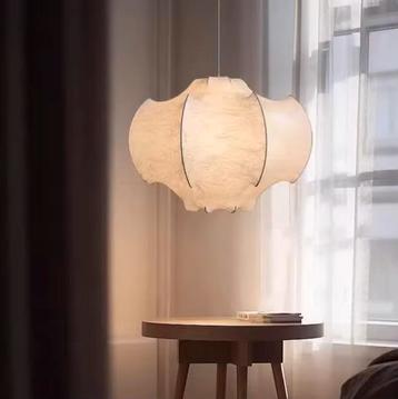 Handgemaakte Zijden Hanglamp – Wabi-Sabi LED Plafondlamp beschikbaar voor biedingen