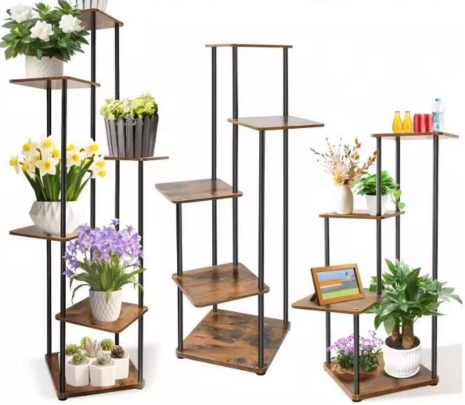 Hoek Plantenrek 4/5/6 Lagen – Metaal en Hout, Compact Design, Tuin en Terras, Tuintafels, Nieuw, Verzenden