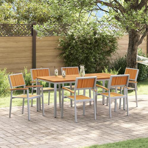 vidaXL 7-delige tuinset van massief acaciahout en metaal, Tuin en Terras, Tuintafels, Nieuw, Verzenden