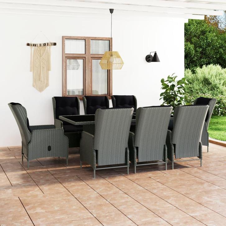 vidaXL 9-delige Tuinset met kussens poly rattan lichtgrijs, Tuin en Terras, Tuinsets en Loungesets, Tuinset, Nieuw, 8 zitplaatsen