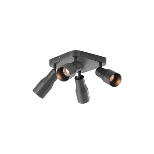 Plafondspot gunmetal GU10 50mm vierkant 4-lichts - Stanley, Huis en Inrichting, Lampen | Spots, Nieuw, Metaal of Aluminium