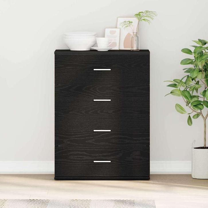 vidaXL Dressoir met lade Zwart eiken 60 x 39 x 80 cm Bewerkt, Huis en Inrichting, Kasten | Dressoirs, Nieuw, 50 tot 100 cm, Overige houtsoorten