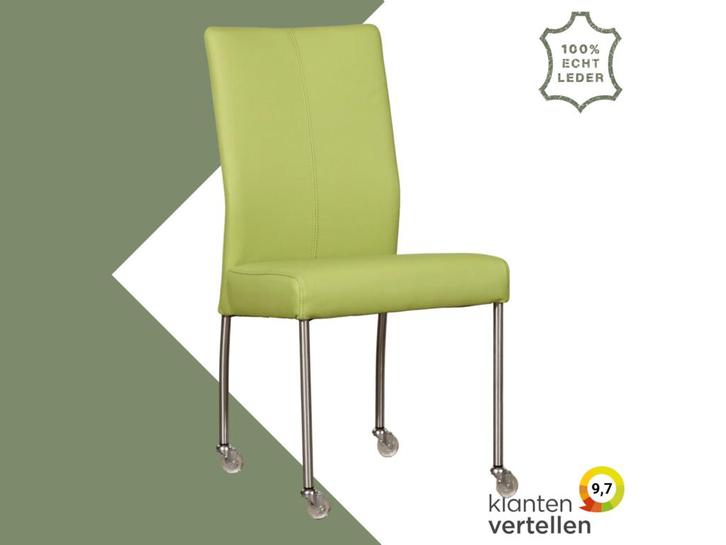 Leren eetkamerstoel Comfort met wieltjes - Toledo Lime, Huis en Inrichting, Stoelen, Eén, Overige kleuren, Nieuw, Leer, Ophalen of Verzenden