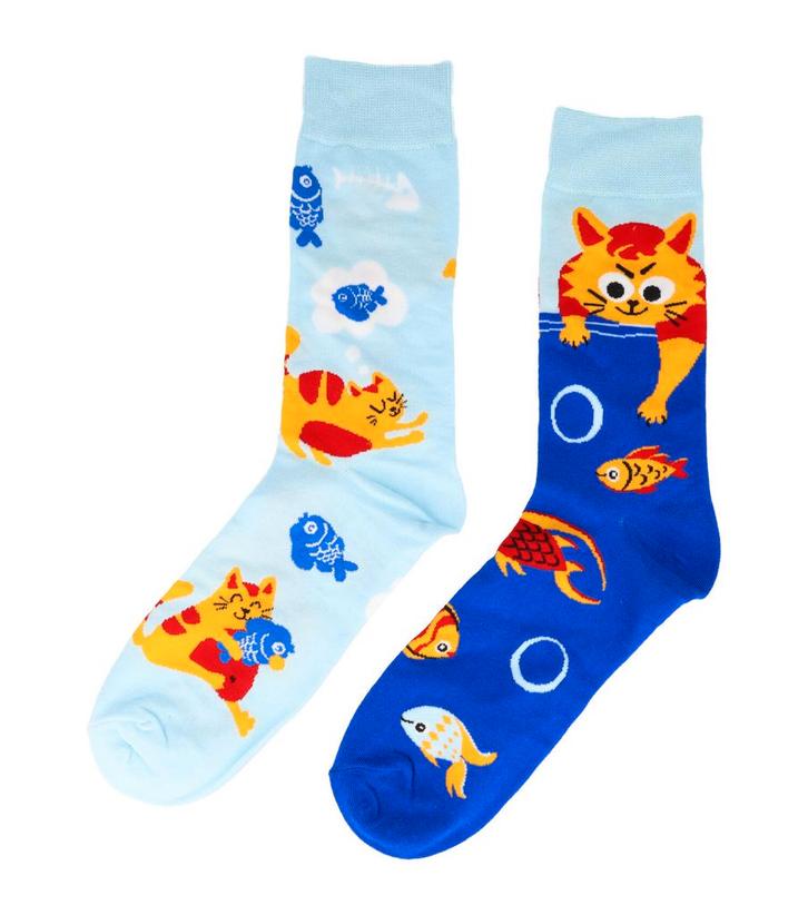 Sokken katoen - kat vis print - blauw oranje - maat 38-46, Kleding | Dames, Sokken en Kousen