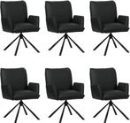 Set van 6 Zwarte leren industriële draaibare eetkamerstoelen, Huis en Inrichting, Stoelen, Overige kleuren, Nieuw, Leer, Ophalen of Verzenden