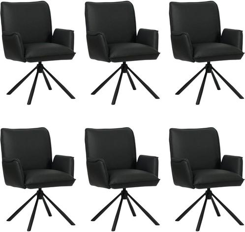 Set van 6 Zwarte leren industriële draaibare eetkamerstoelen, Huis en Inrichting, Stoelen, Vijf, Zes of meer stoelen, Overige kleuren