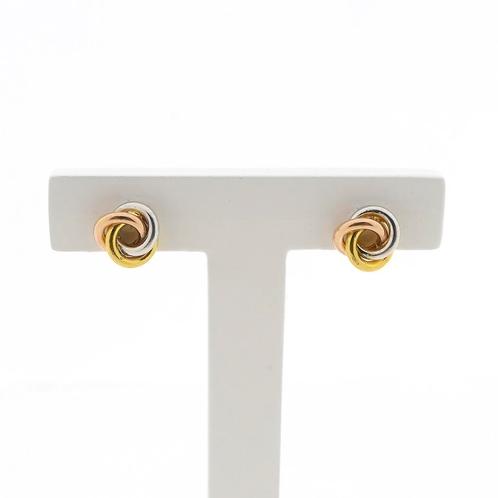 Tricolor gouden fantasie oorstekers (oorbellen) (oorbellen), Sieraden, Tassen en Uiterlijk, Oorbellen, Overige kleuren, Gebruikt