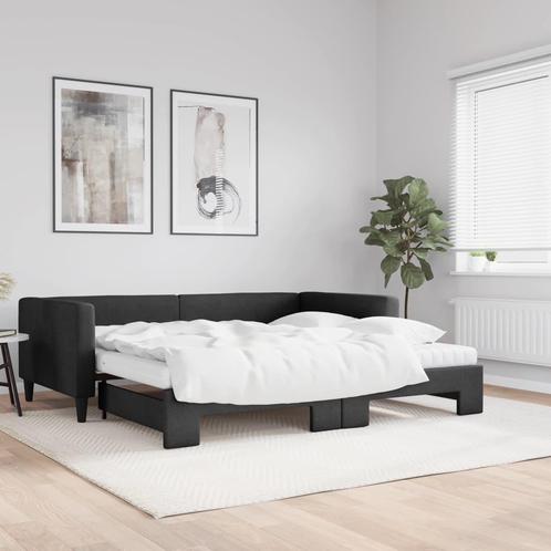 vidaXL Slaapbank met onderschuifbed en matrassen 100x200 cm, Huis en Inrichting, Slaapkamer | Bedden, 100 cm, 200 cm, Zwart, Eenpersoons