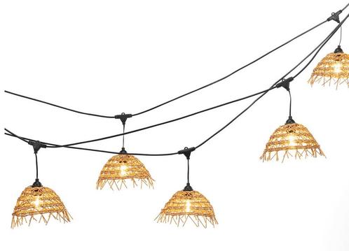 Boho lichtsnoer 10 meter lang met 10 gevlochten lampkapjes, Tuin en Terras, Buitenverlichting, Nieuw, Verzenden