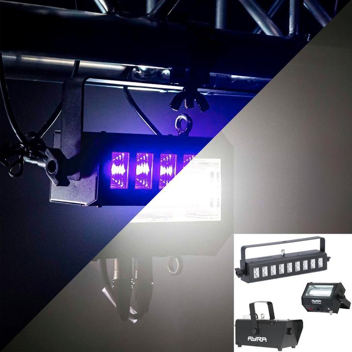 Ayra Blacklight lichtset met stroboscoop en rookmachine, Muziek en Instrumenten, Licht en Laser, Verzenden