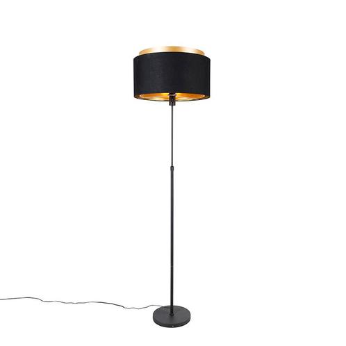 Moderne vloerlamp zwart met goud duo kap - Parte, Huis en Inrichting, Lampen | Vloerlampen, Nieuw, Overige materialen, 150 tot 200 cm