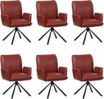 Set van 6 Rode leren industriële draaibare eetkamerstoelen -, Overige kleuren, Nieuw, Leer, Ophalen of Verzenden