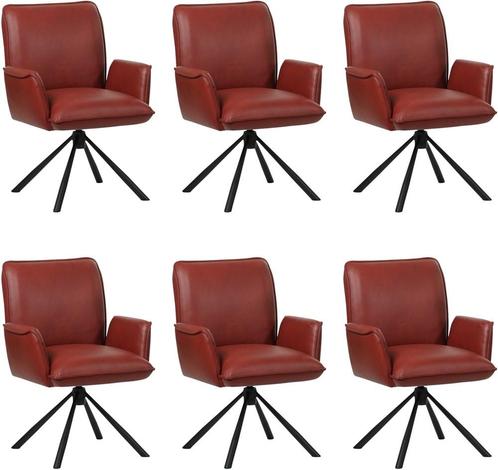 Set van 6 Rode leren industriële draaibare eetkamerstoelen -, Huis en Inrichting, Stoelen, Vijf, Zes of meer stoelen, Overige kleuren